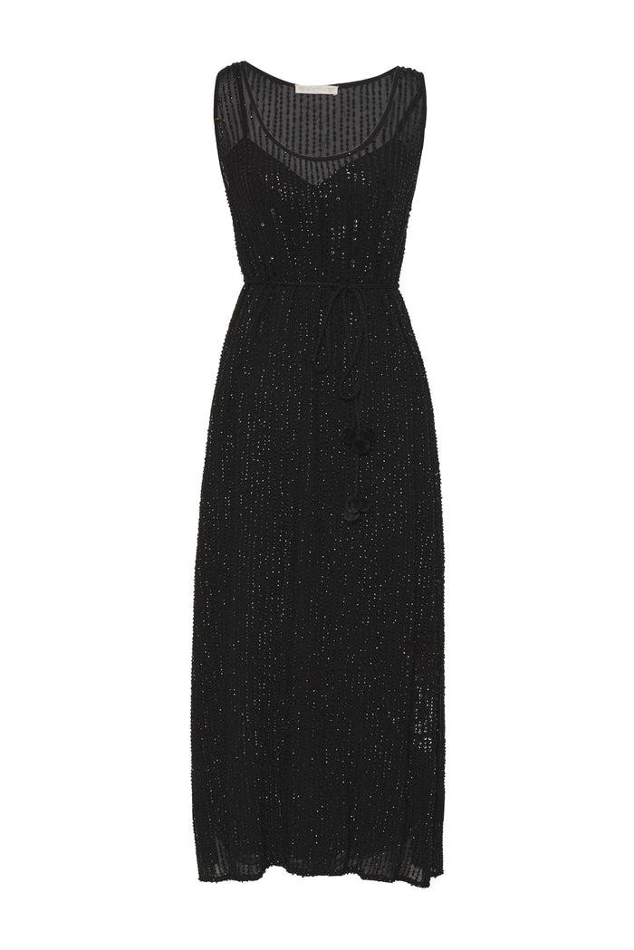 Liza Sequin Long Tank Dress Black
