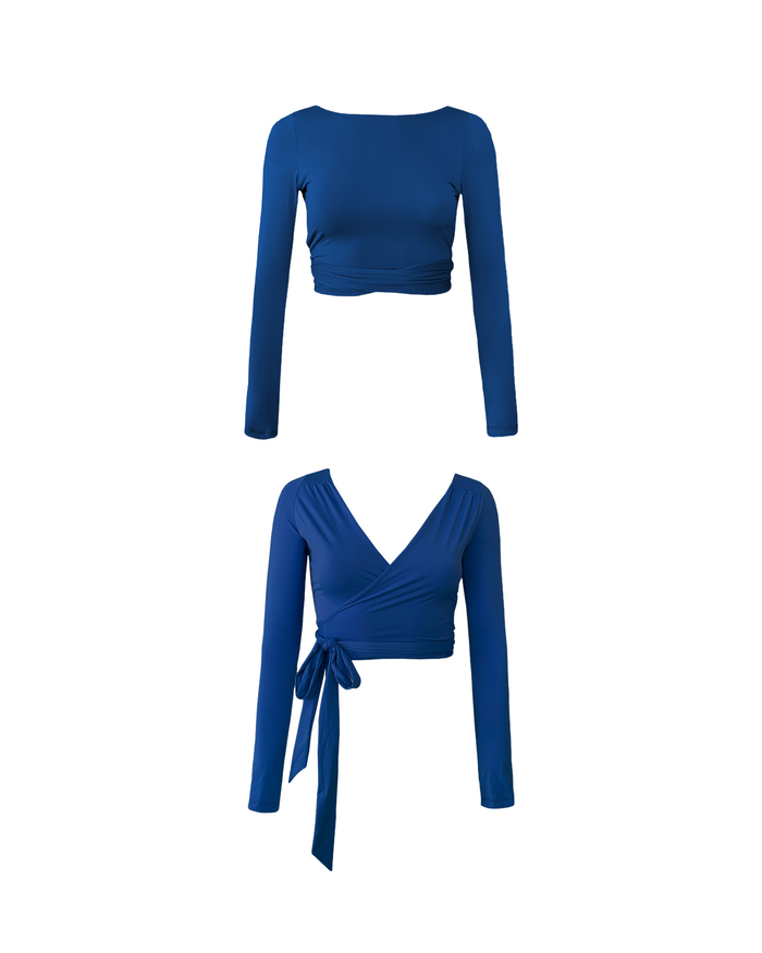 Long Sleeve Swim Wrap Top - Sicilia Blue