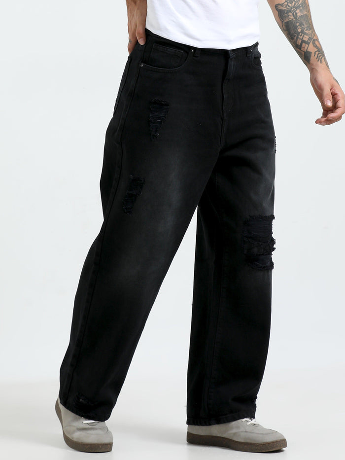 loose fit jean with patches and distress
Loose fit pants for men
patched pants or men