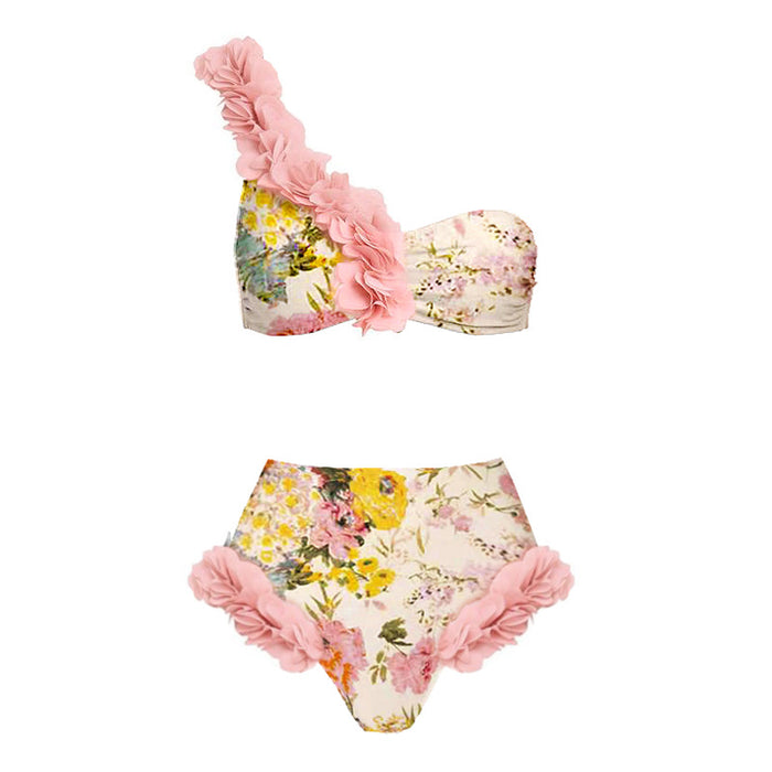 Marie One Shoulder Bikini  Set - Apricot