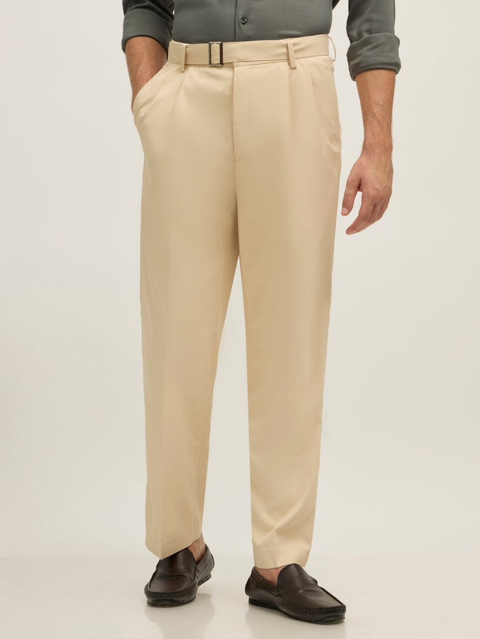 Maximilian -men's  Beltless Formal Pant in beige