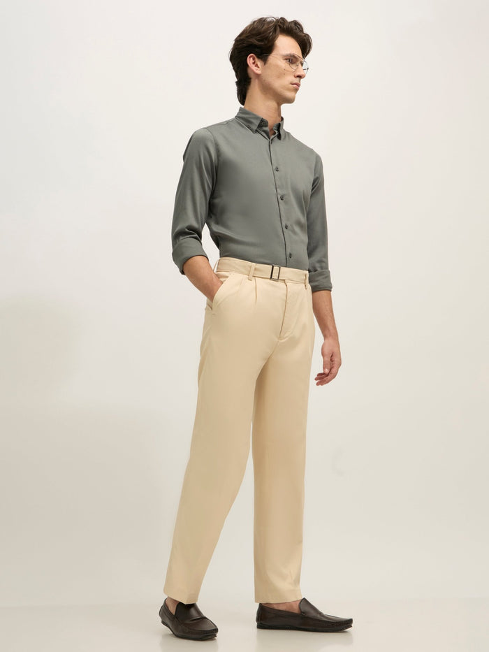 Maximilian -men's  Beltless Formal Pant in beige