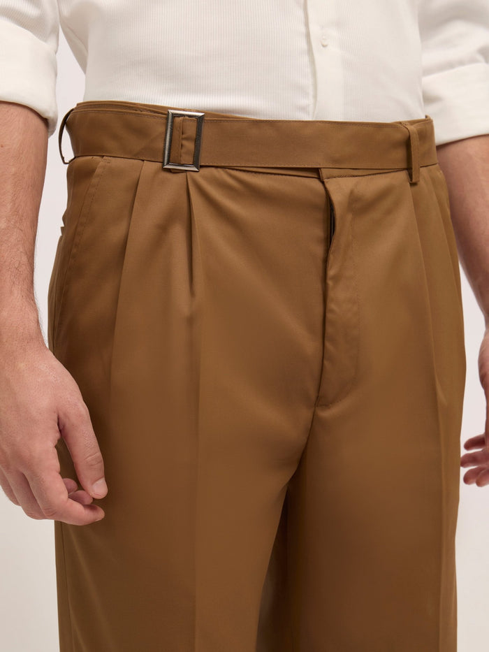 Maximilian -men's  Beltless Formal Pant in Coffee
