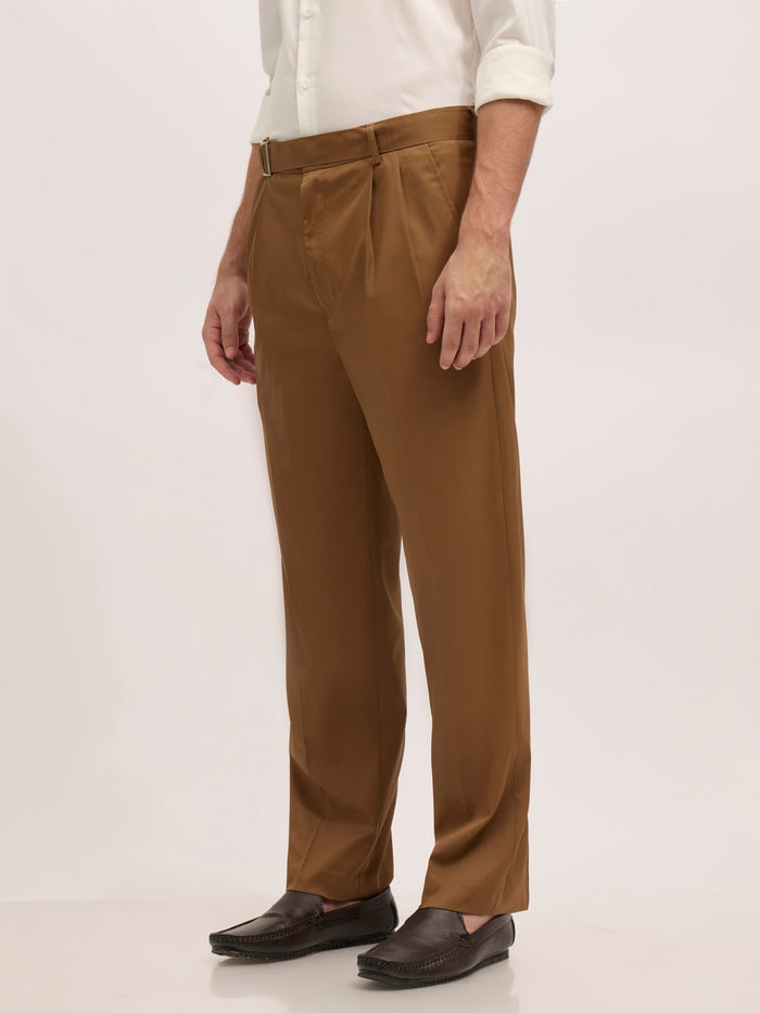 Maximilian -men's  Beltless Formal Pant in Coffee