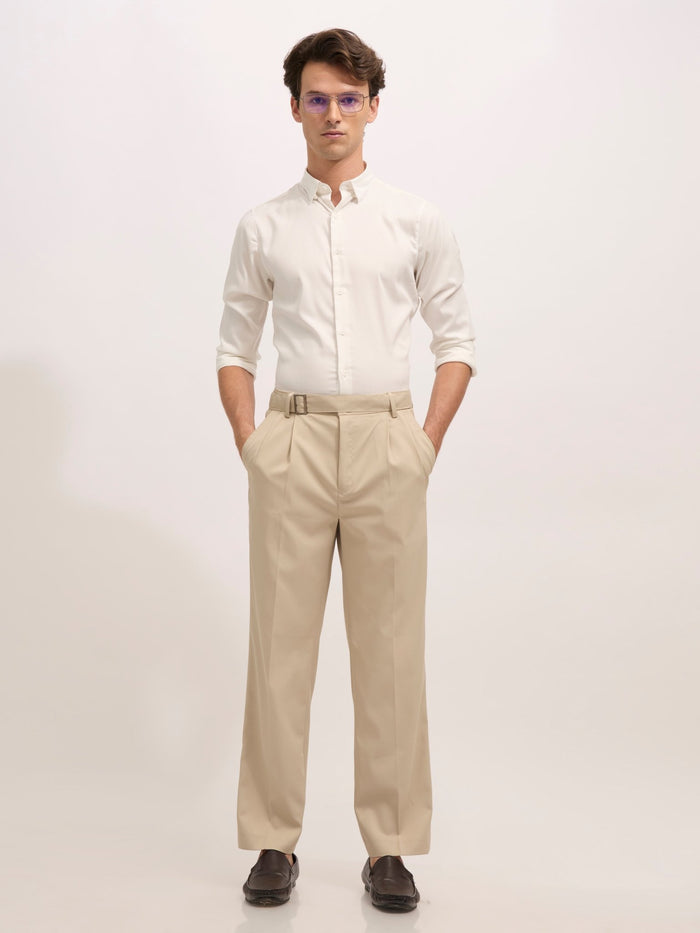 Maximilian -men's  Beltless Formal Pant in Cream