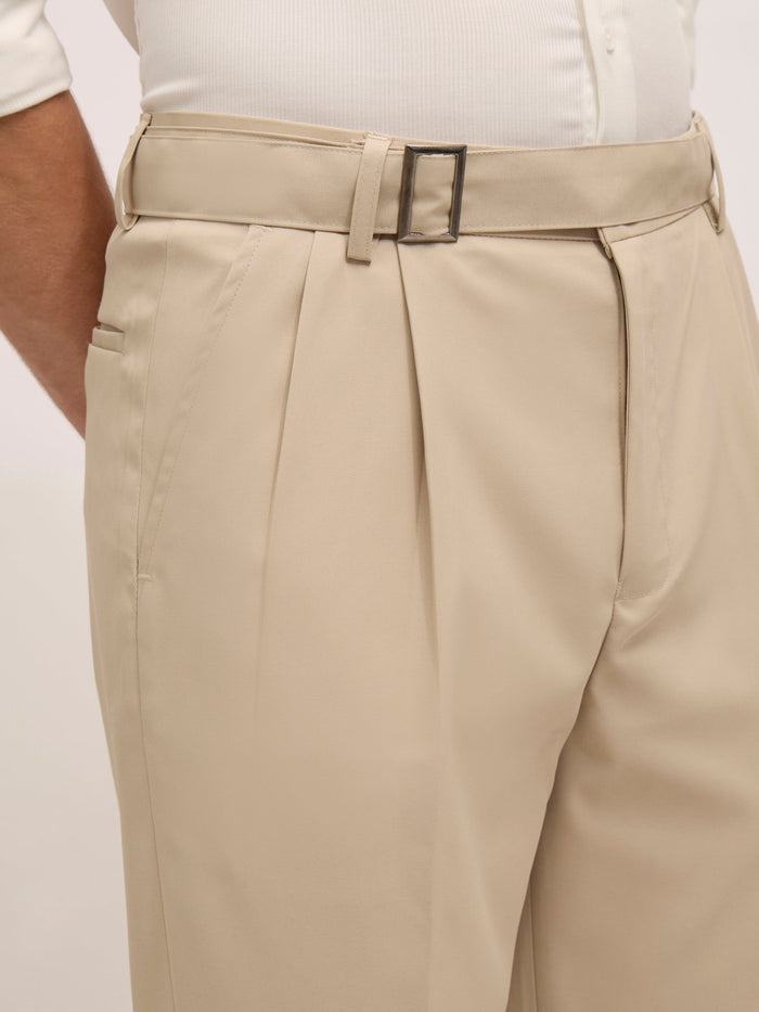 Maximilian -men's  Beltless Formal Pant in Cream