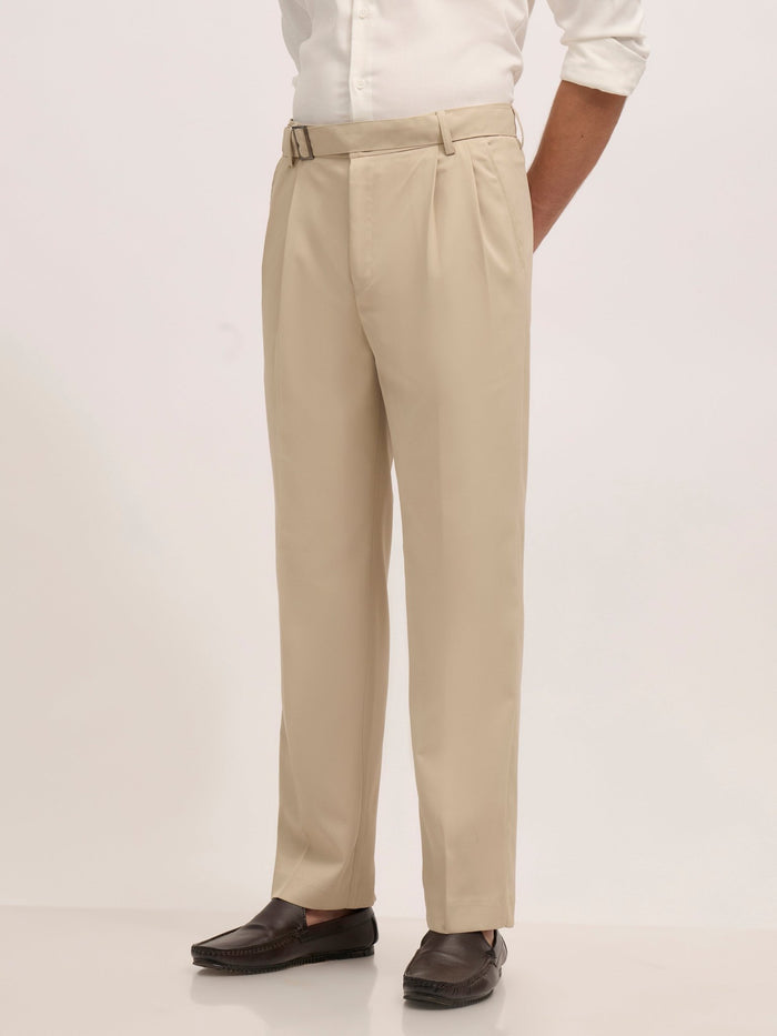 Maximilian -men's  Beltless Formal Pant in Cream