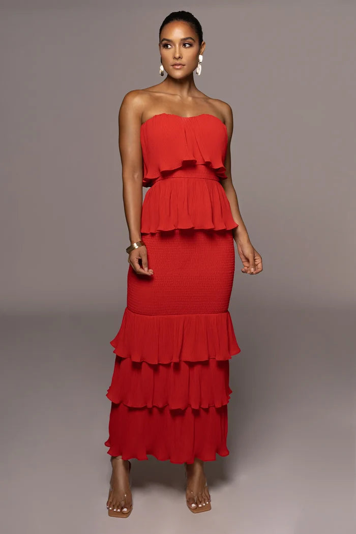 Mexican Ruffle Maxi Dress - Red