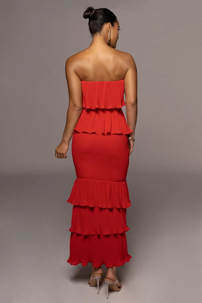 Mexican Ruffle Maxi Dress - Red