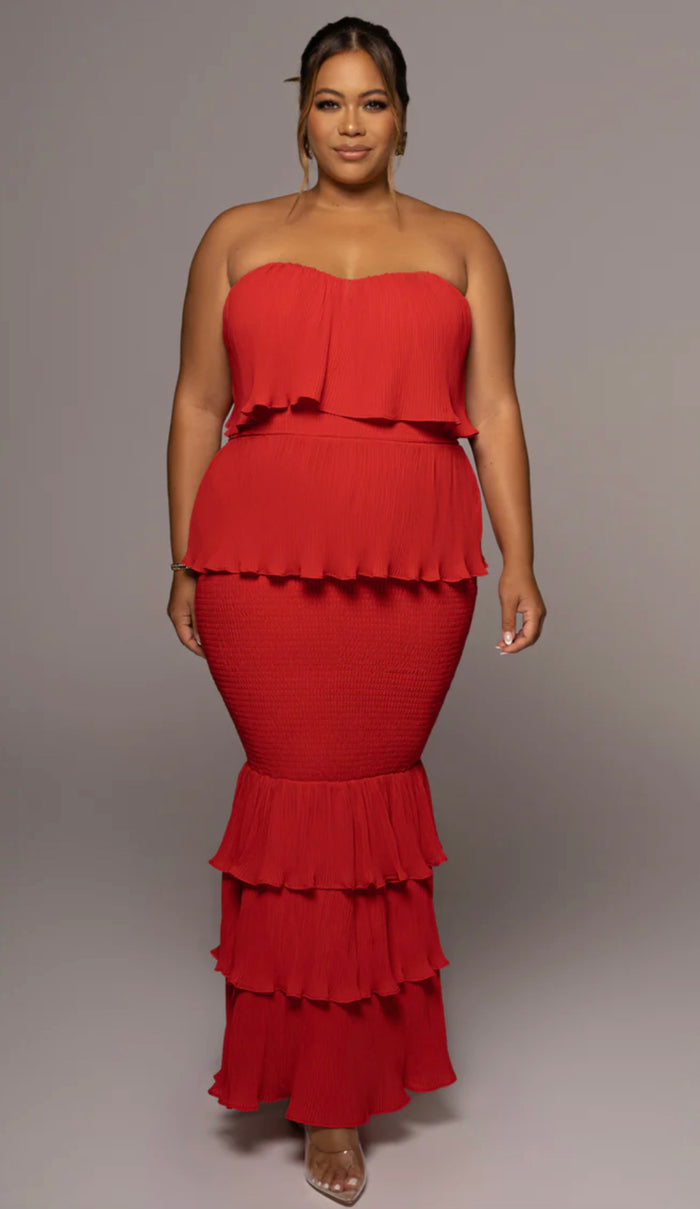 Mexican Ruffle Maxi Dress - Red