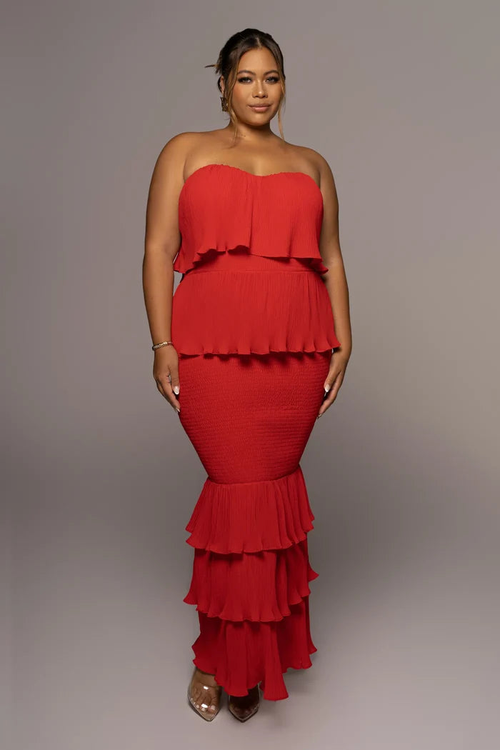 Mexican Ruffle Maxi Dress - Red