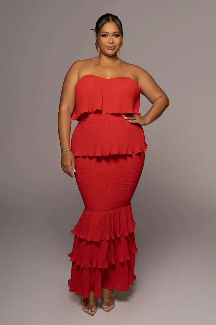 Mexican Ruffle Maxi Dress - Red