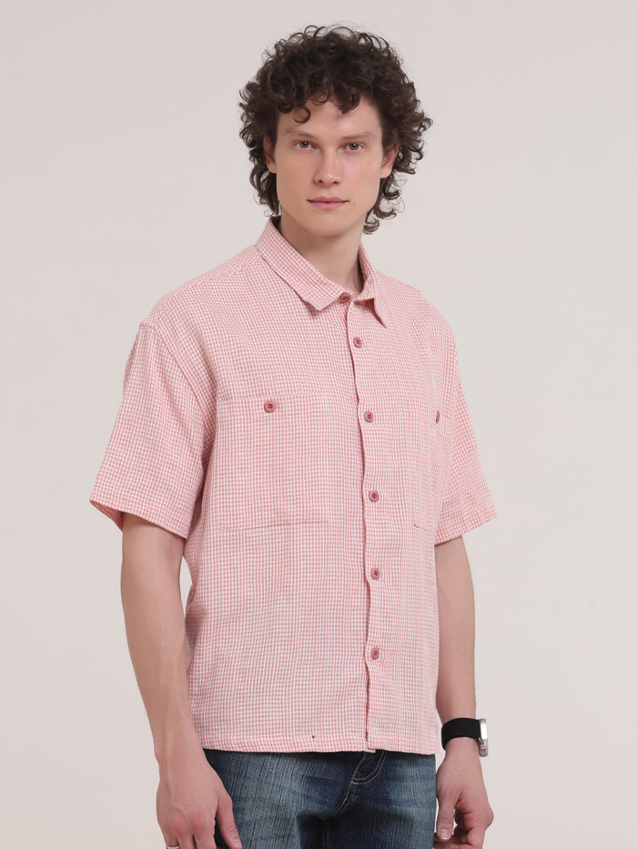 Michek Oversized Double Pocket Half Sleeve Shirt - Pink