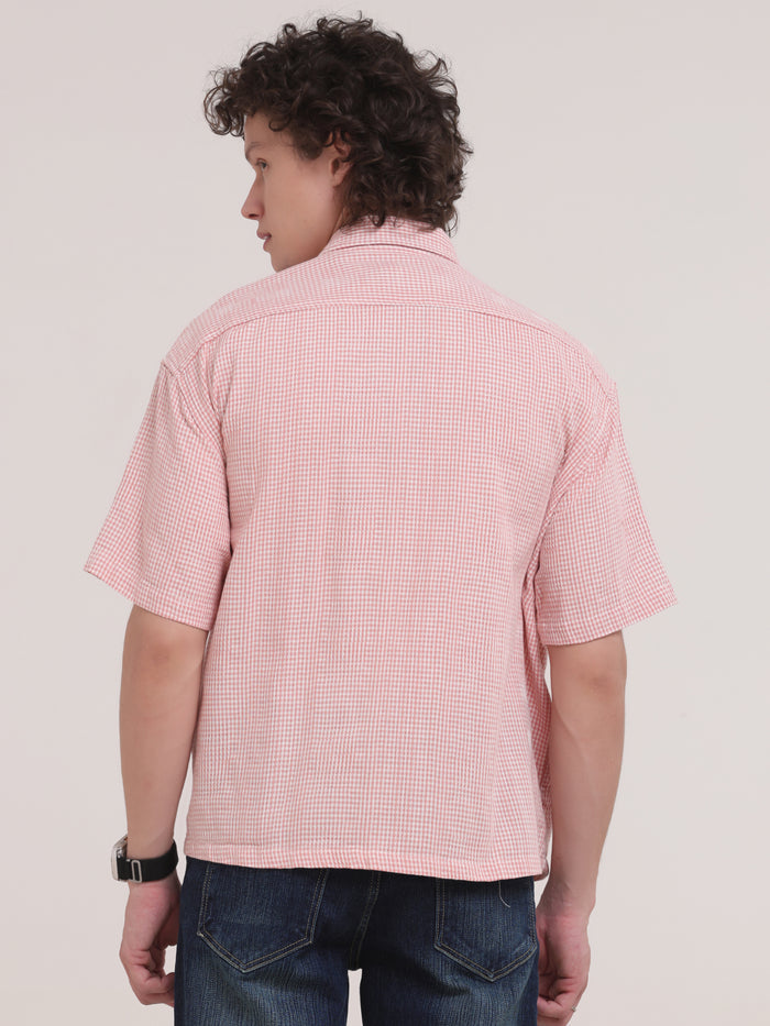 Michek Oversized Double Pocket Half Sleeve Shirt - Pink