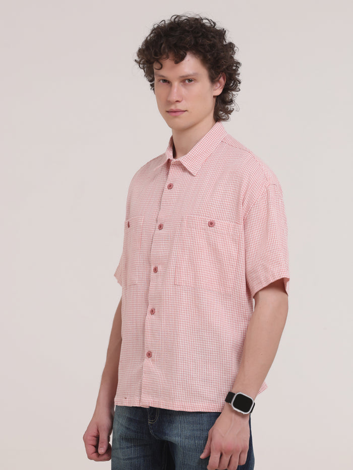 Michek Oversized Double Pocket Half Sleeve Shirt - Pink
