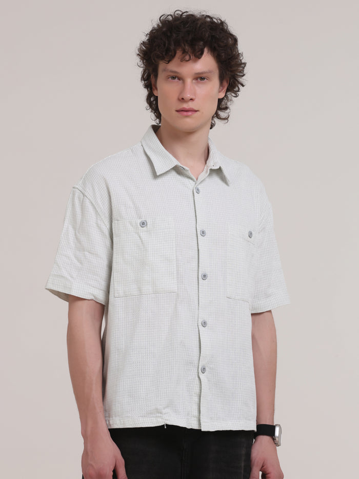 Michek Oversized Double Pocket Half Sleeve Shirt- Green
