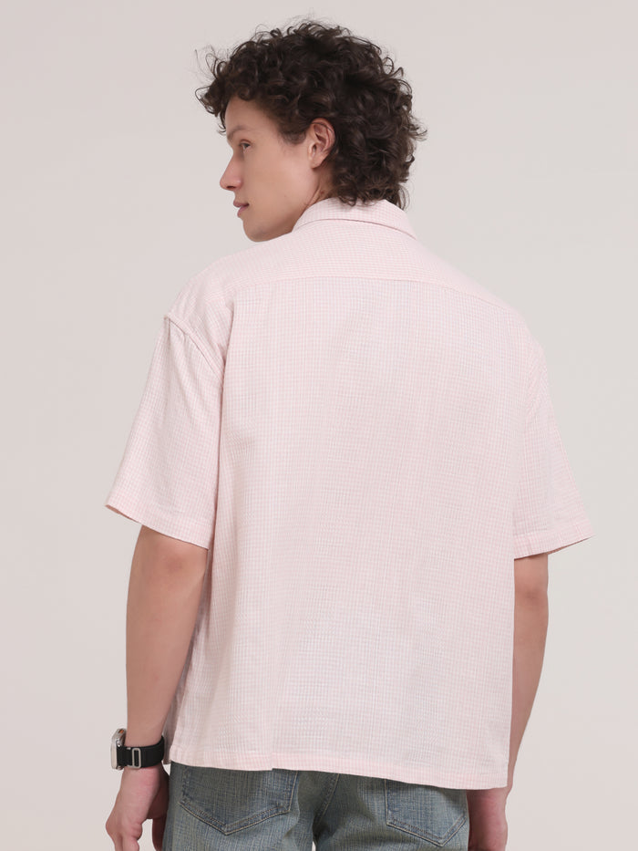 Michek Oversized Double Pocket Half Sleeve Shirt- Light Pink