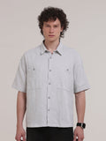 Michek Oversized Double Pocket Half Sleeve Shirt- Light Purple