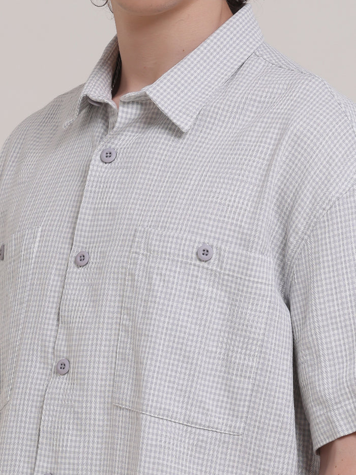 Michek Oversized Double Pocket Half Sleeve Shirt- Light Purple