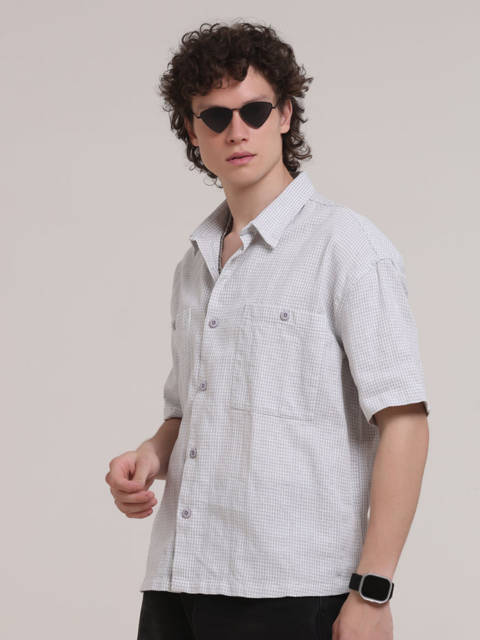 Michek Oversized Double Pocket Half Sleeve Shirt- Light Purple