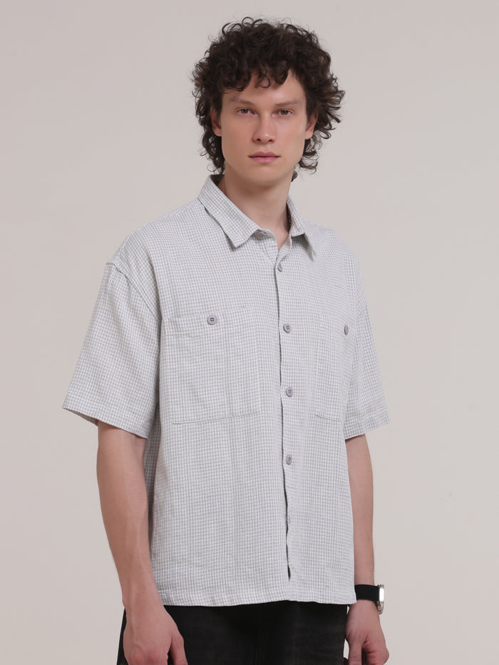 Michek Oversized Double Pocket Half Sleeve Shirt- Light Purple