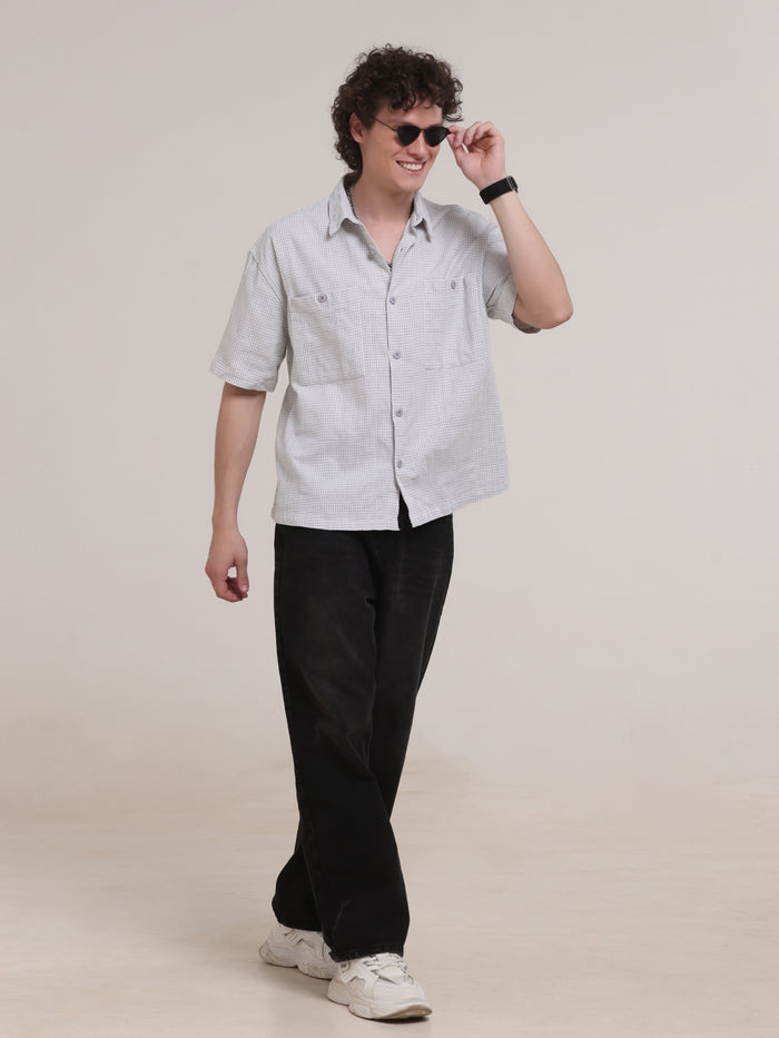 Michek Oversized Double Pocket Half Sleeve Shirt- Light Purple