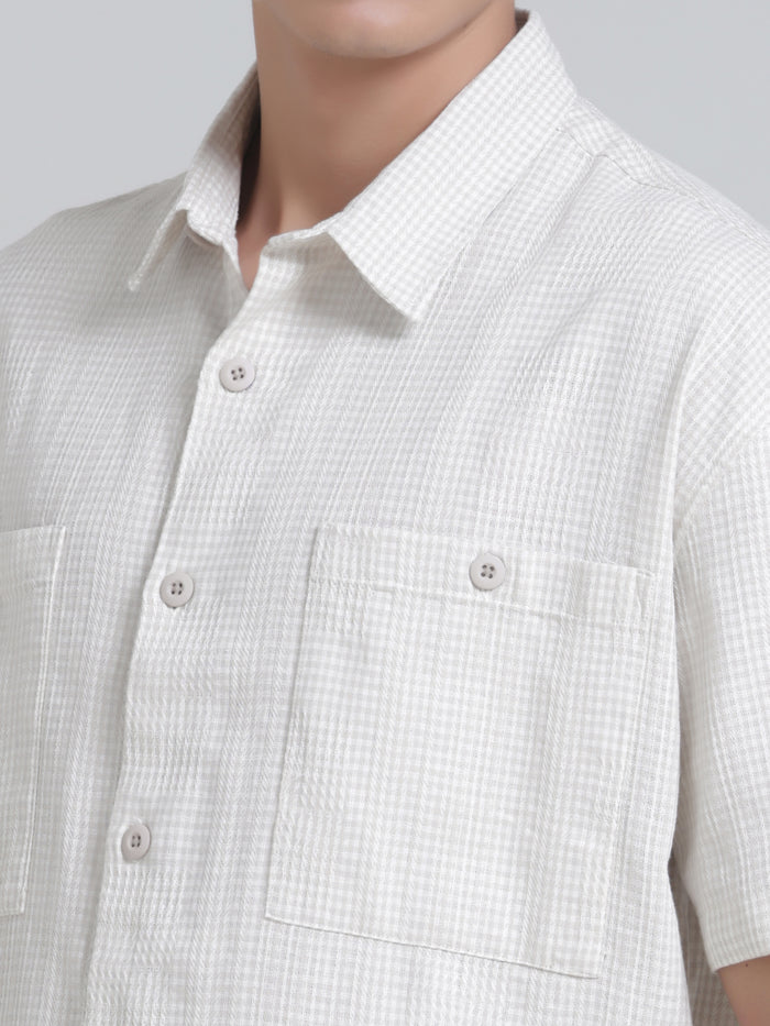 Michek Oversized Double Pocket Half Sleeve Shirt-  Off White