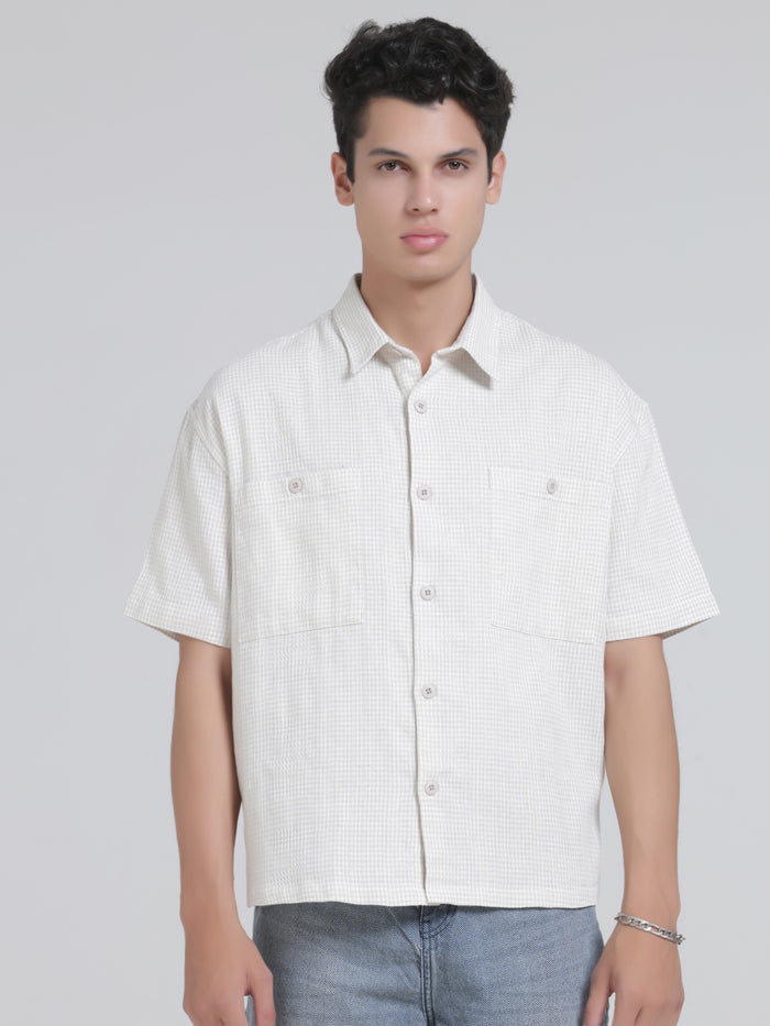 Michek Oversized Double Pocket Half Sleeve Shirt-  Off White