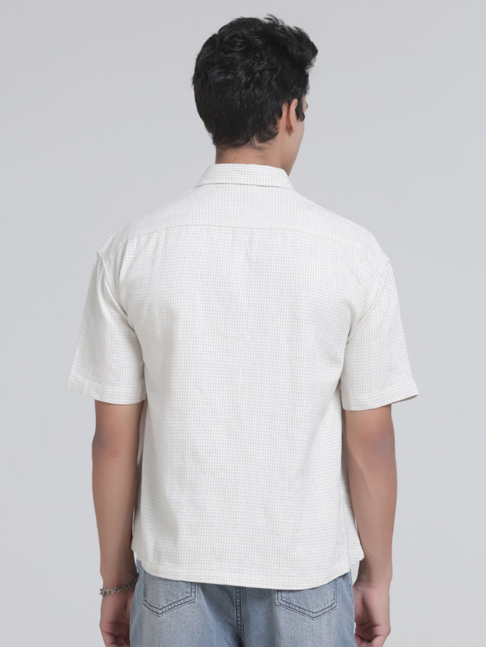 Michek Oversized Double Pocket Half Sleeve Shirt-  Off White