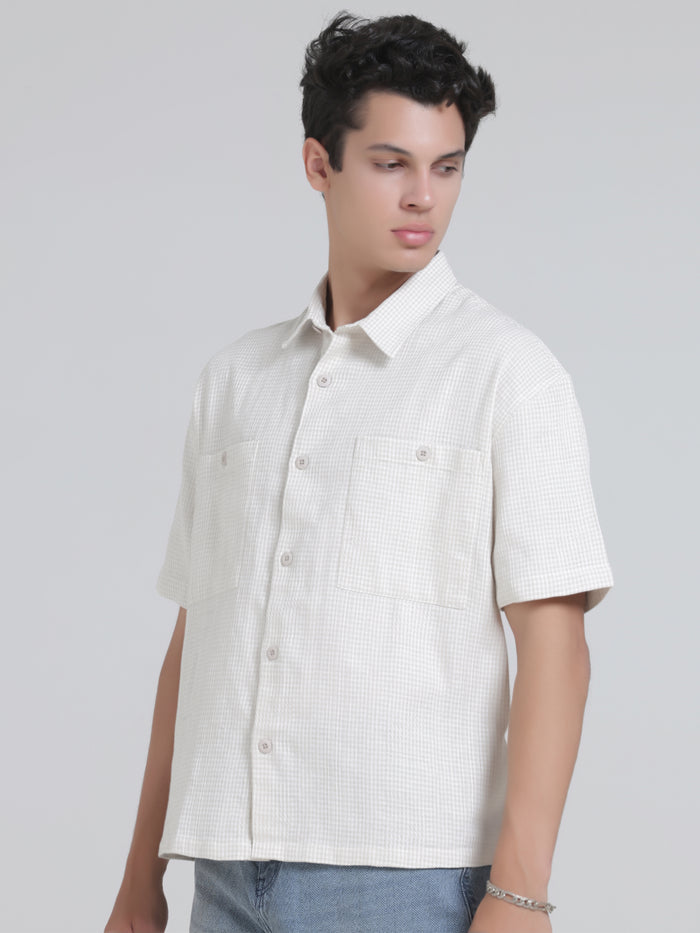Michek Oversized Double Pocket Half Sleeve Shirt-  Off White