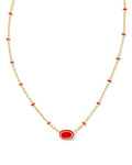 Mini Elisa Enamel Frame Short Pendant Necklace in Gold Red Illusion