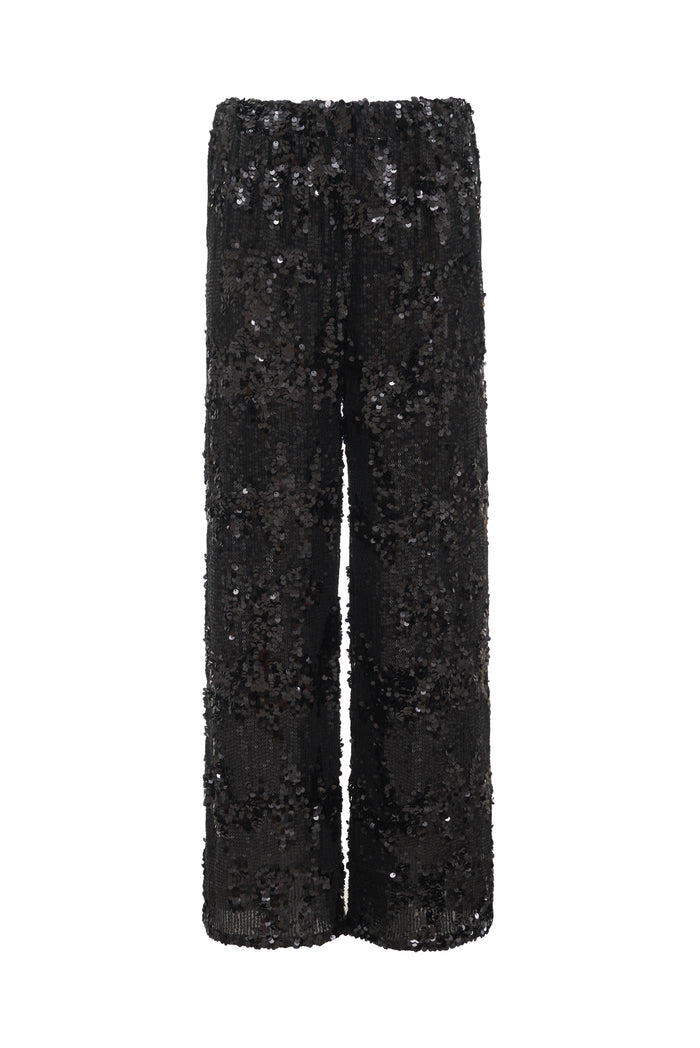 Now 60% OFF - Lexi Sequin Wide Leg Pant - Black