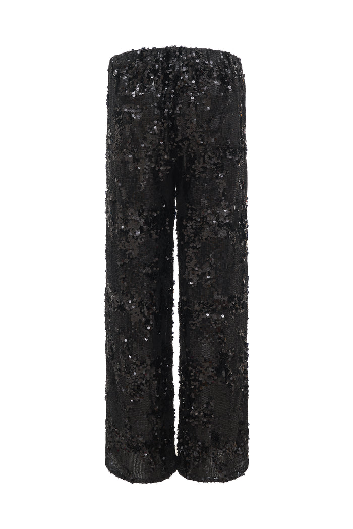 Now 60% OFF - Lexi Sequin Wide Leg Pant - Black