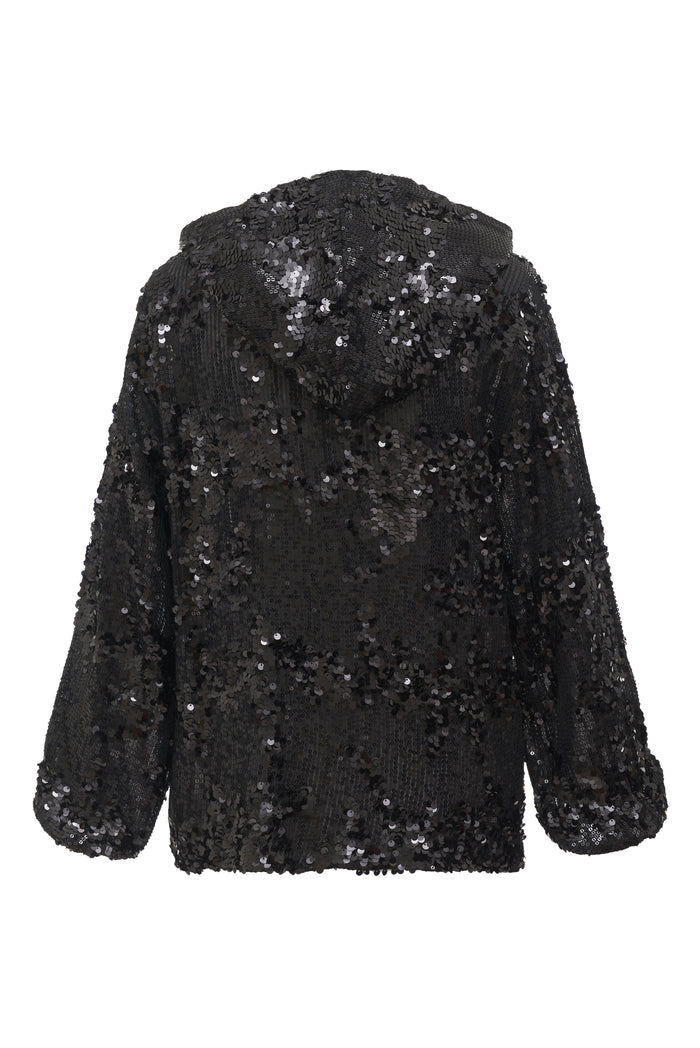 Now 60% OFF - Lexi Sequin Zipper Hoodie - Black