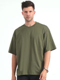 Olive Baggy Fit Round Neck T-Shirt - Espanshe