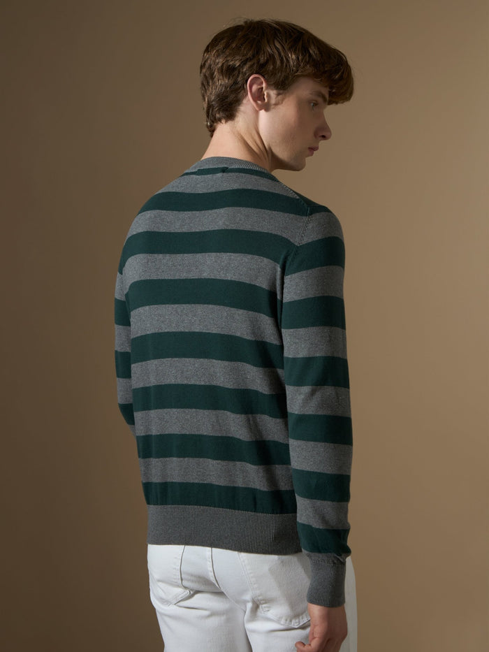 mens fullsleeve stripped sweater tee in green
