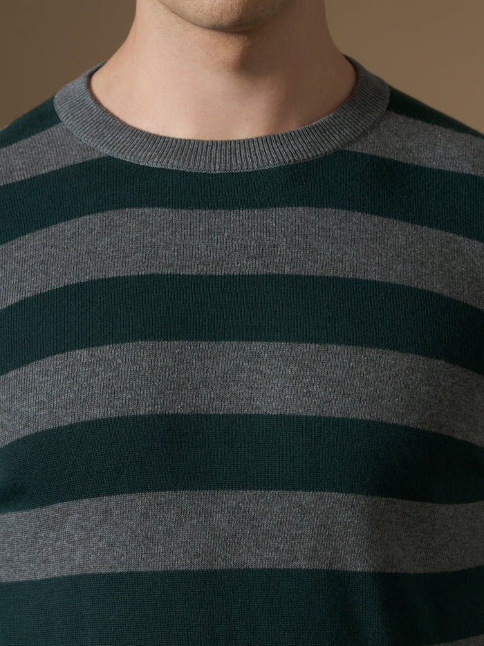 mens fullsleeve stripped sweater tee in green