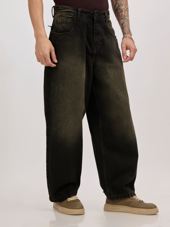men's super baggy jeans in stained black