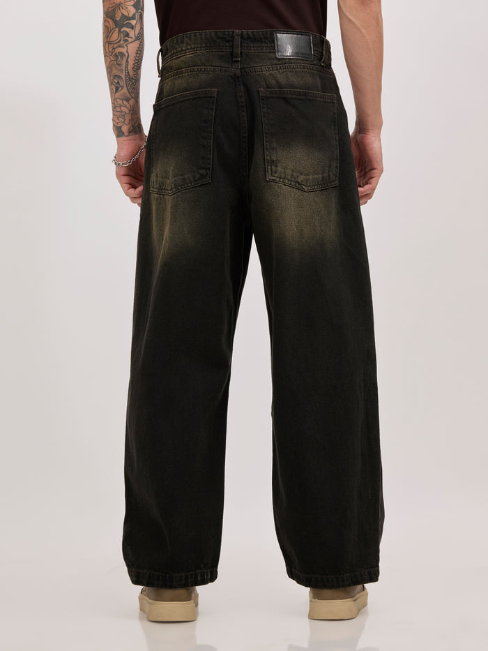 men's super baggy jeans in stained black