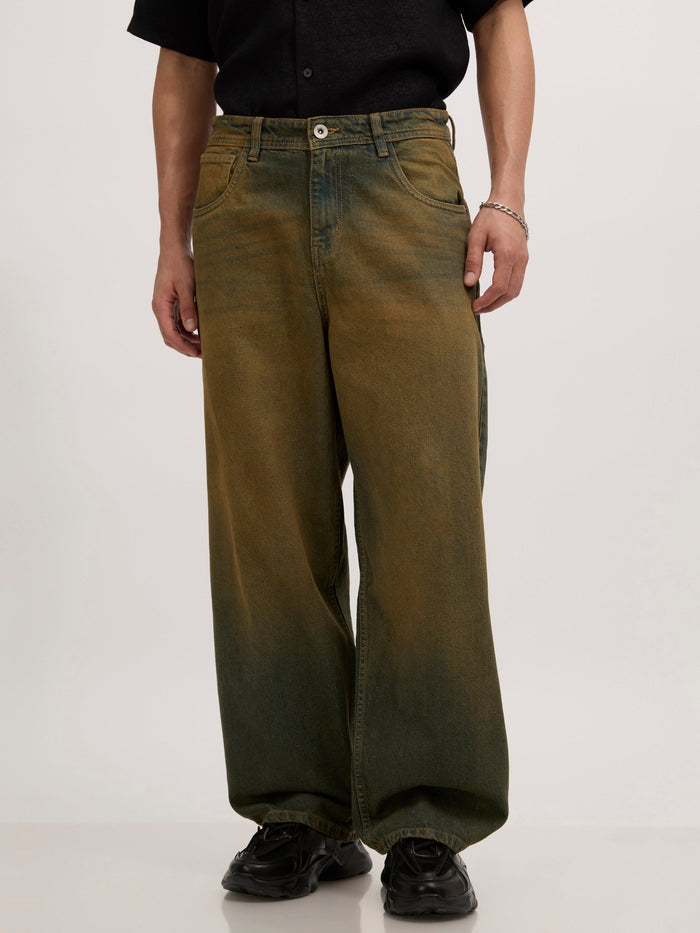 men's super baggy jeans in stained blue