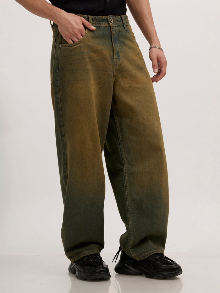 men's super baggy jeans in stained blue