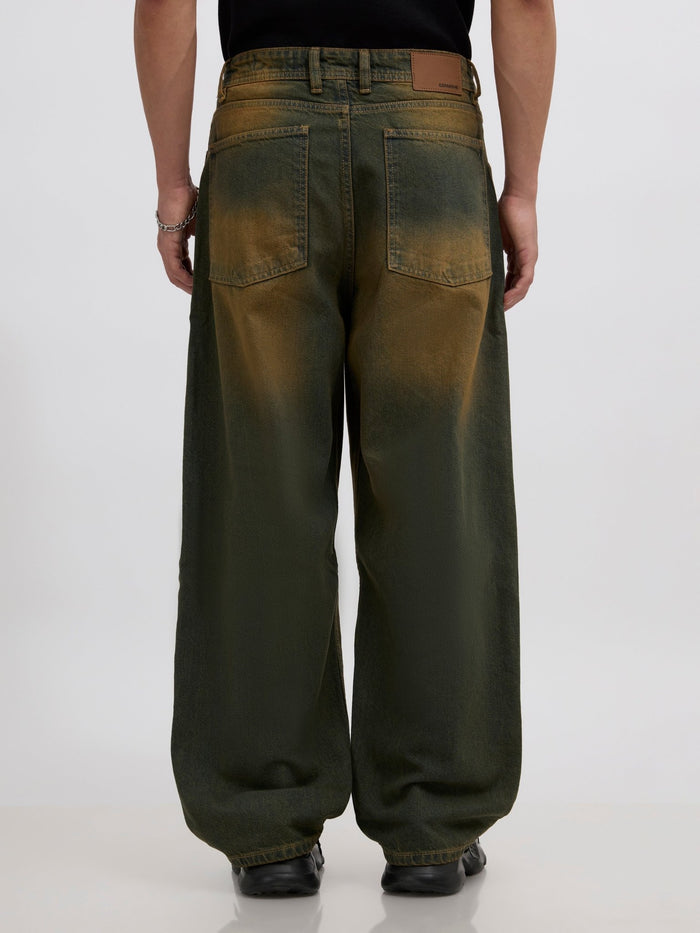men's super baggy jeans in stained blue