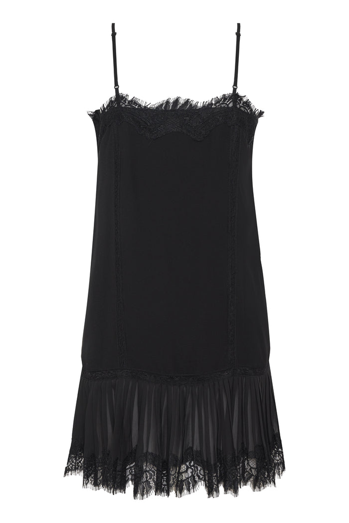 Pleated Lace Silk Dress Black