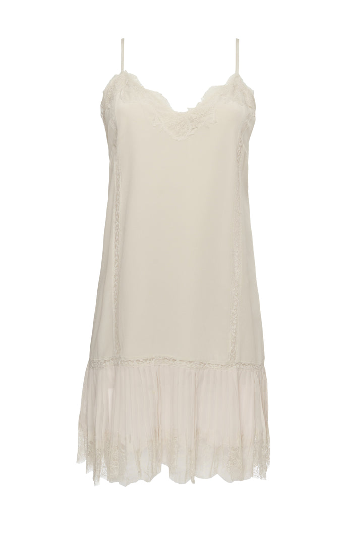 Pleated Lace Silk Dress Dove