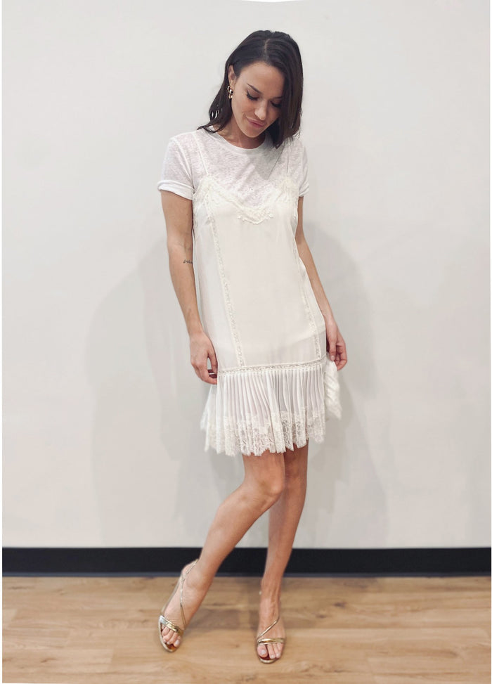 Pleated Lace Silk Dress Dove