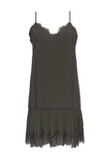 Pleated Lace Silk Dress Pewter