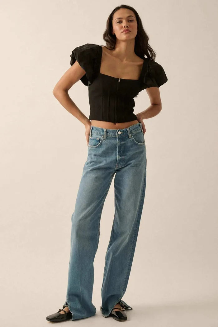 Princess Diaries Puff-Sleeve Zipped Corset Top - ShopPromesa