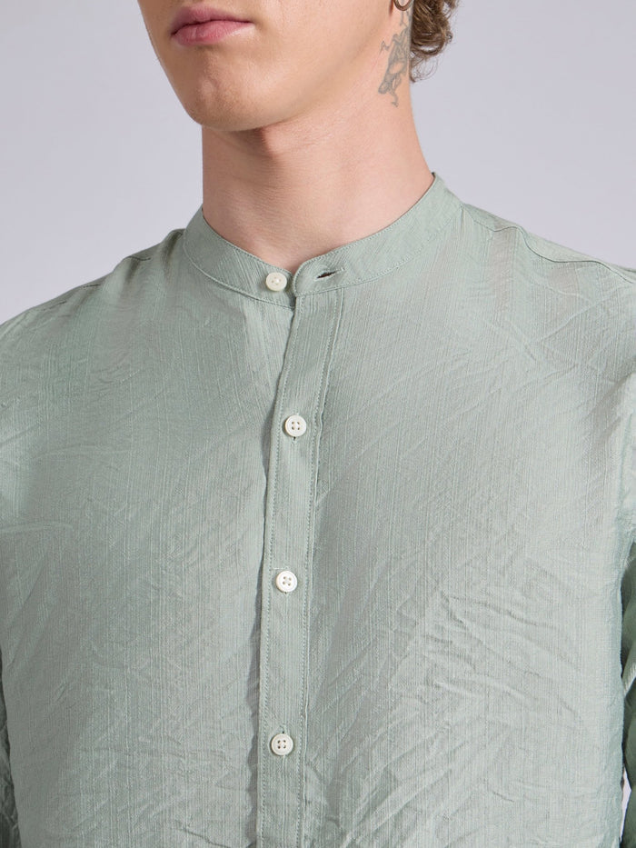 men's Mandarin Collar Plain Shirt -pista color