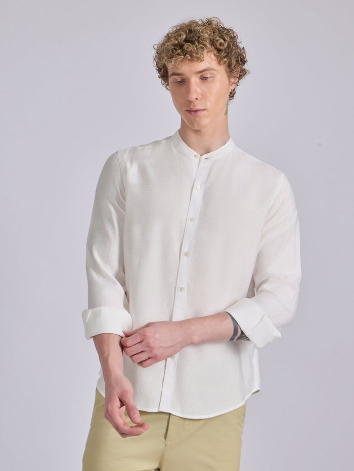 men's Mandarin Collar Plain Shirt - White