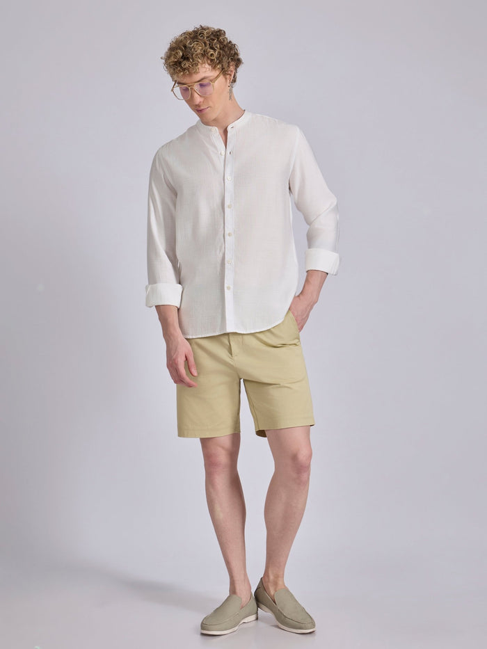 men's Mandarin Collar Plain Shirt - White